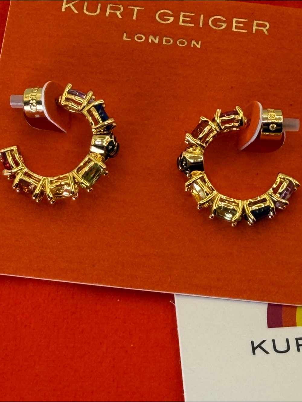 Kurt Geiger London Rainbow Crystal Hoop Earrings Gold Tone NWT $78 - Picture 6 of 12